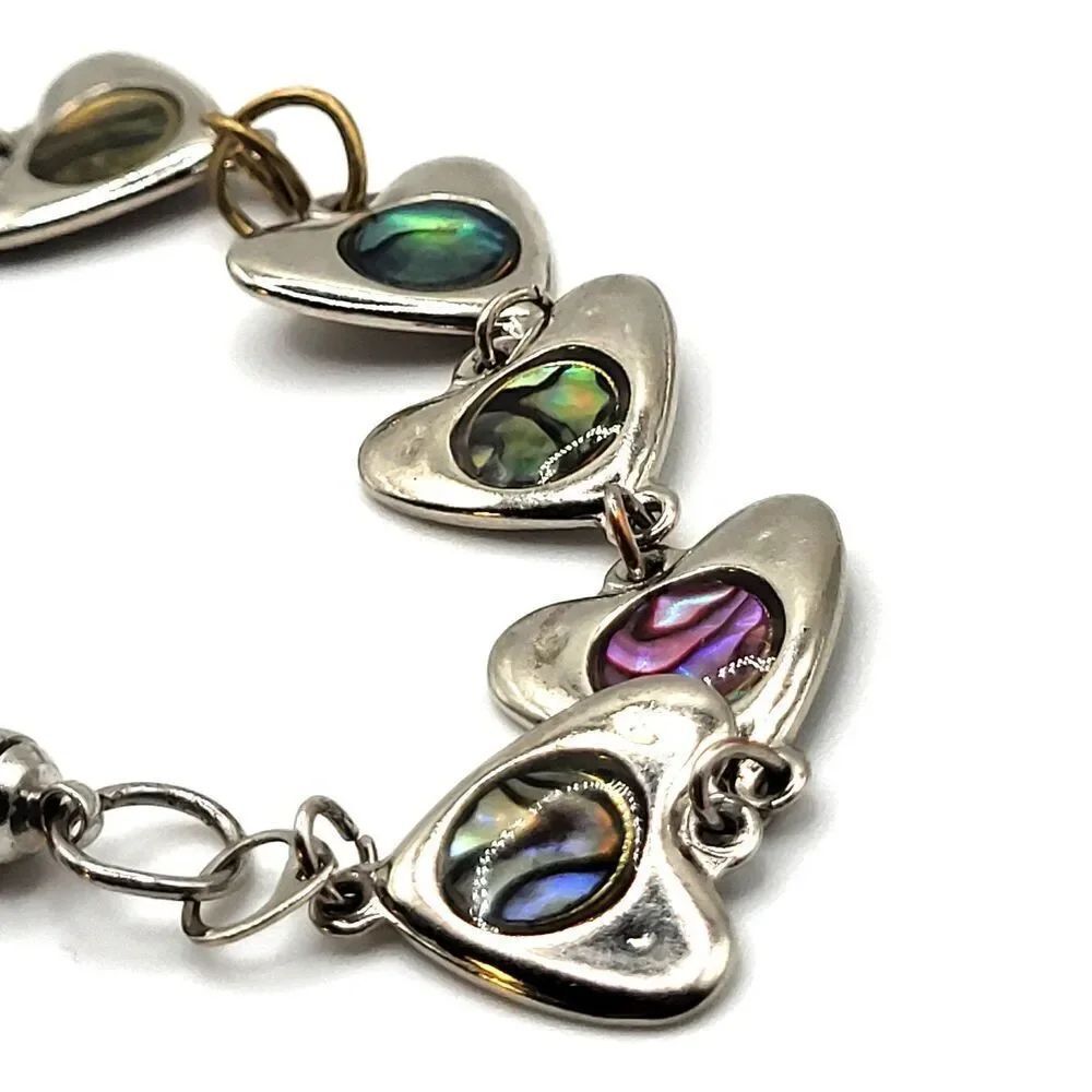 Vintage Abalone Mother Pearl Heart Shaped Tennis Bracelet 6.5in